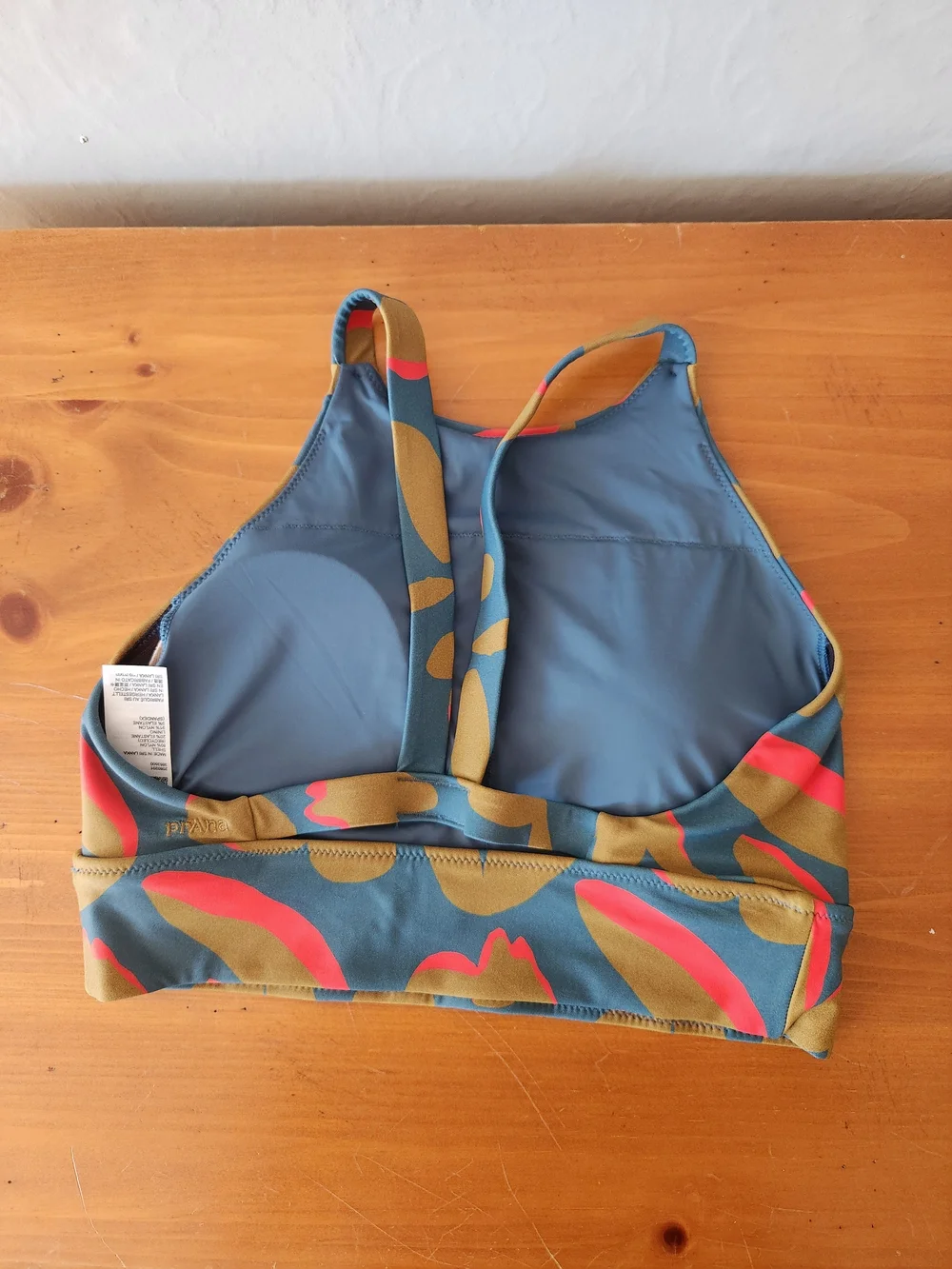Prana Teal and Mustard Floral-Print  Lined Sports Bra